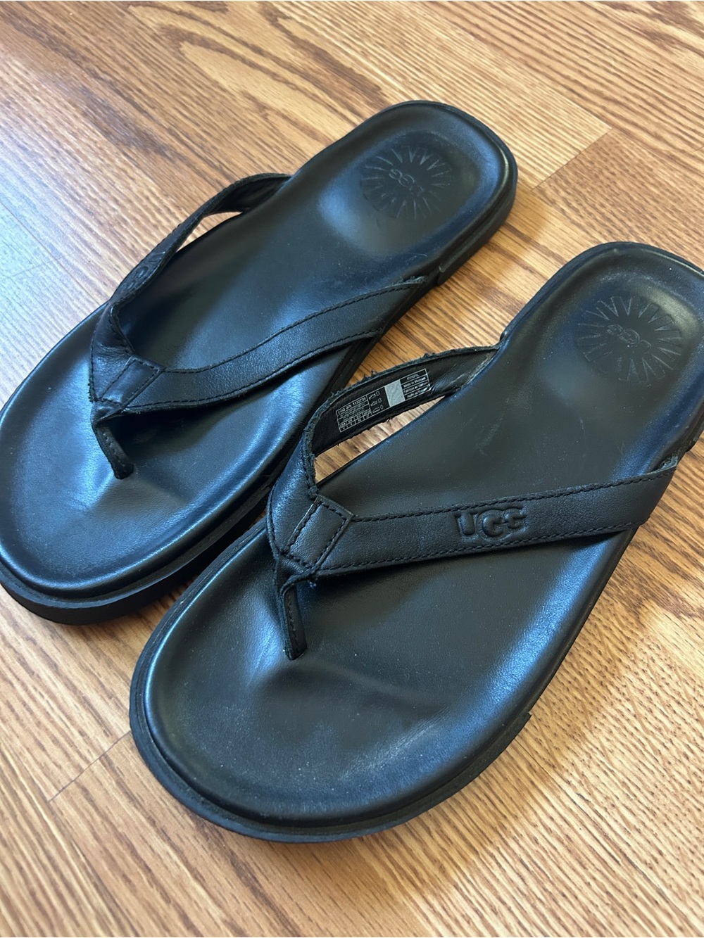 UGG Black Leather Flip Flop Sandals
